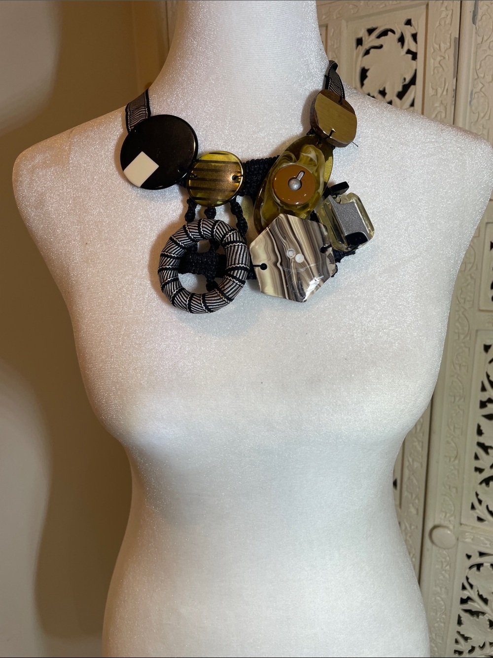 Statement Multicolor Resin and Fabric Pendant Necklace - Women's Jewelry
